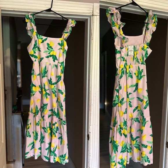 J. Crew Dresses & Skirts - J. Crew Lemon Print Midi Dress with Ruffle Straps